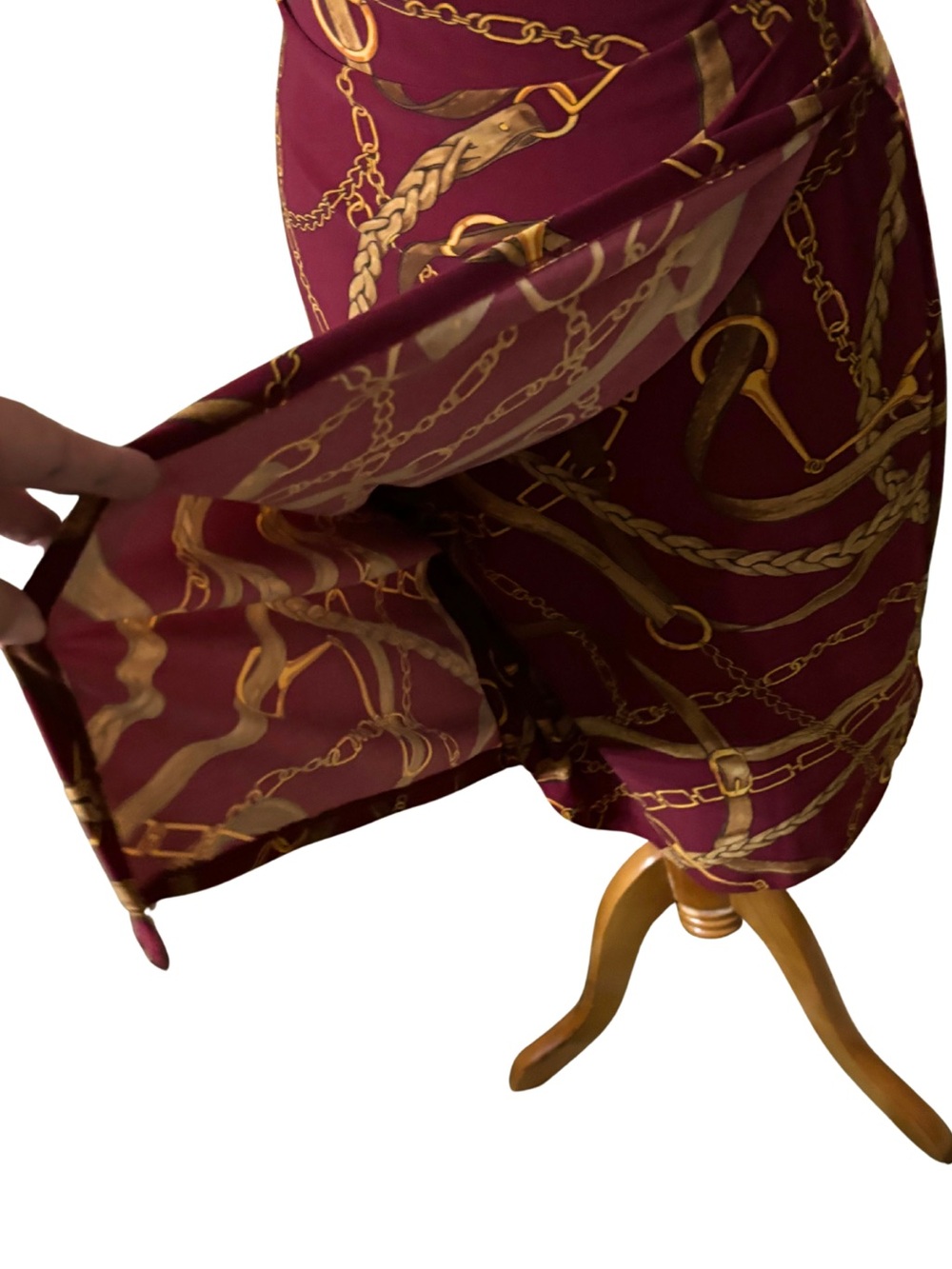 Lauren Ralph Lauren Equestrian Chain Print Faux Wrap Dress Size 4 Burgundy - Picture 5 of 11